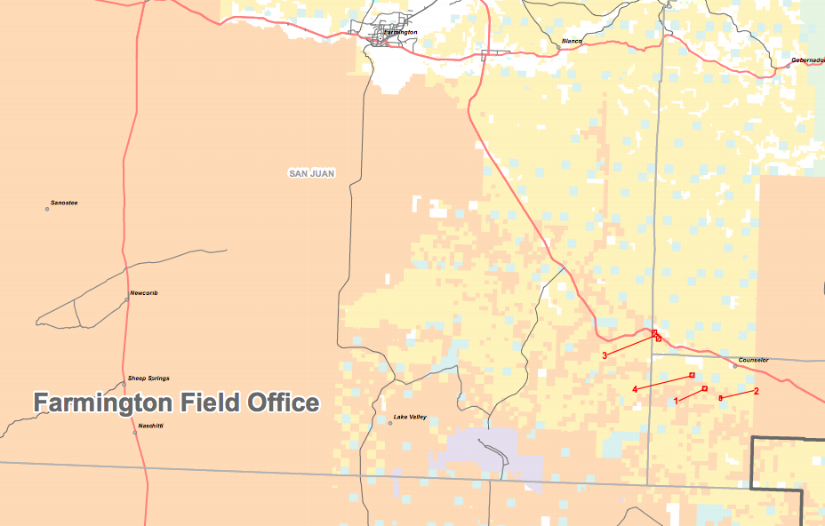 This map shows the January 2017 lease sale parcels. The purple denotes chaco Culture National Historical Park. 